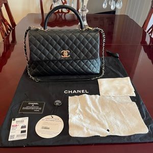 Chanel Medium Coco Top Handle Black Caviar Gold Hardware